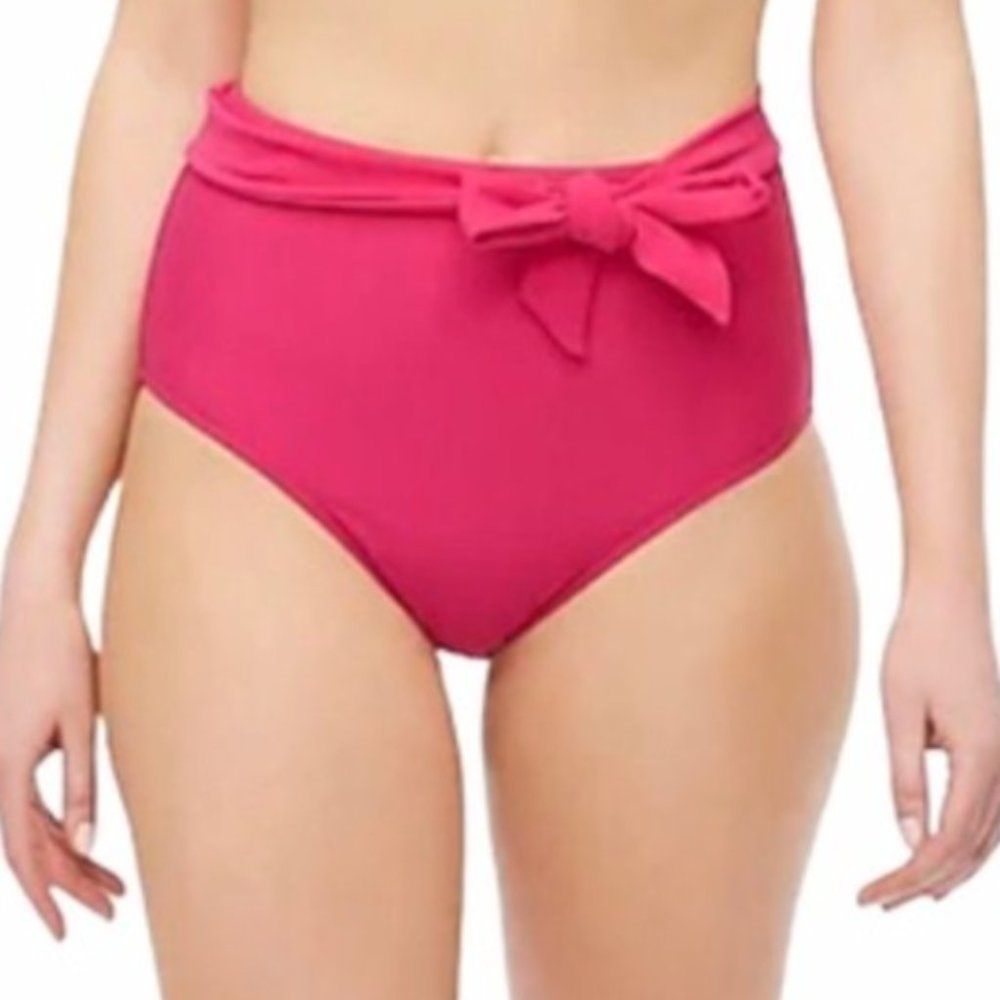 J.Crew Factory High Waist Tie Bikini Bottoms in Radiant Fuchsia Medium